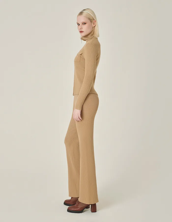 MARYLING Knitwear Apricot Stand Collar Zipper Sweater Sand 8211 Women MARYLING Knitwear Apricot Stand Collar Zipper Sweater Sand 8211 Women