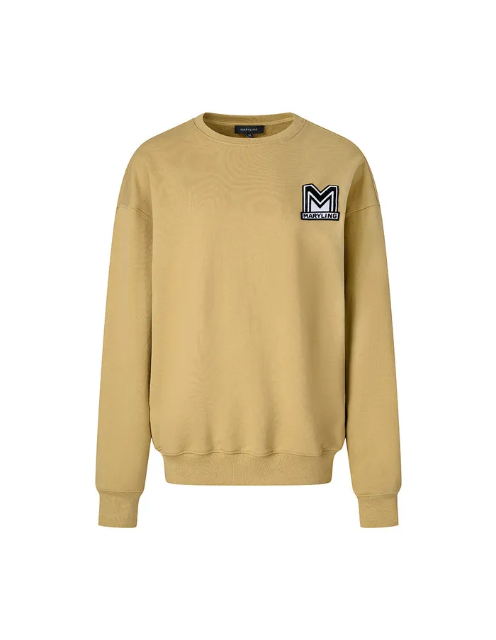 MARYLING Knitwear Beige Loose Design M Badge Sweater Sand 8211 Women MARYLING Knitwear Beige Loose Design M Badge Sweater Sand 8211 Women