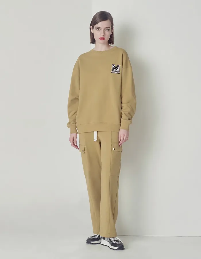 MARYLING Knitwear Beige Loose Design M Badge Sweater Sand 8211 Women MARYLING Knitwear Beige Loose Design M Badge Sweater Sand 8211 Women
