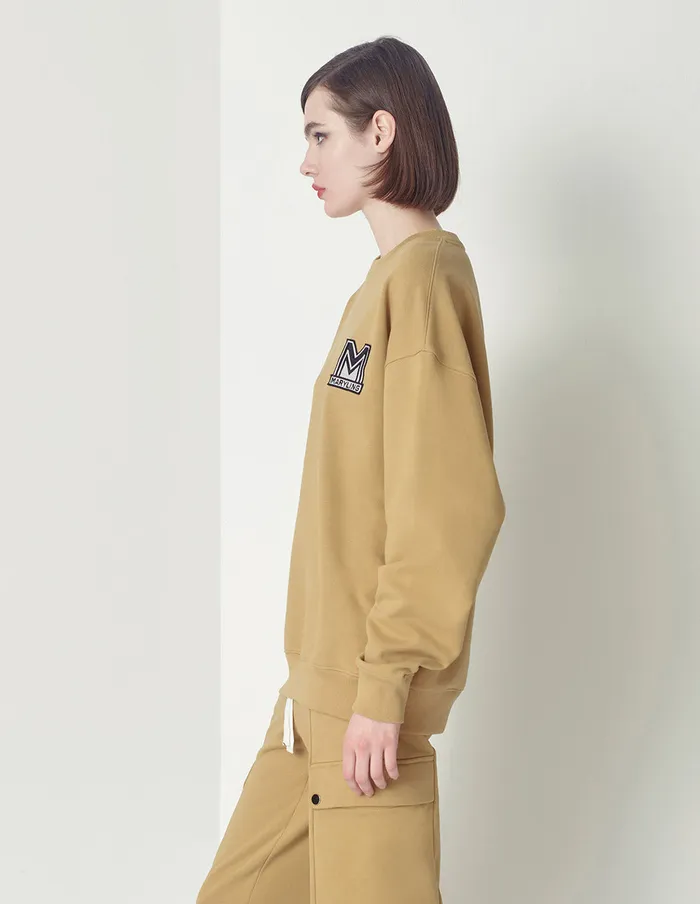 MARYLING Knitwear Beige Loose Design M Badge Sweater Sand 8211 Women MARYLING Knitwear Beige Loose Design M Badge Sweater Sand 8211 Women