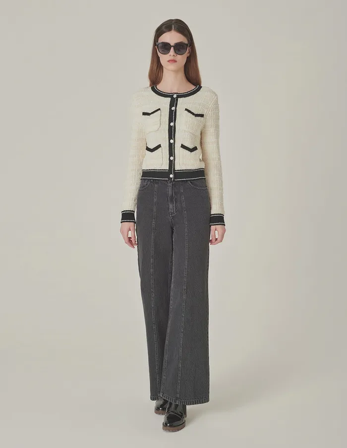 MARYLING Knitwear Black and White Contrast Cropped Knitted Cardigan Monochrome 8211 Women MARYLING Knitwear Black and White Contrast Cropped Knitted Cardigan Monochrome 8211 Women
