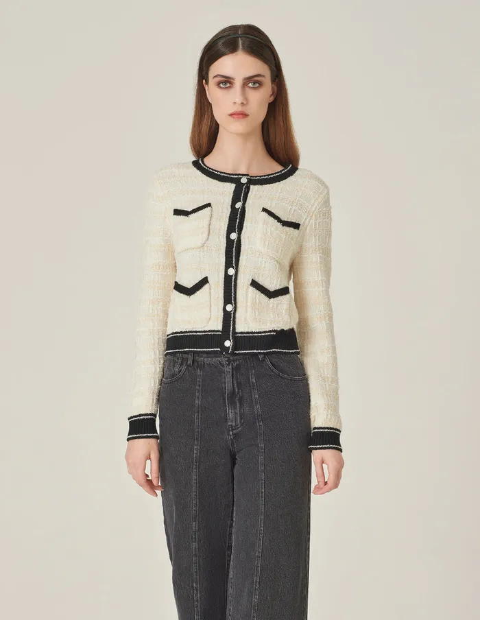 MARYLING Knitwear Black and White Contrast Cropped Knitted Cardigan Monochrome 8211 Women MARYLING Knitwear Black and White Contrast Cropped Knitted Cardigan Monochrome 8211 Women