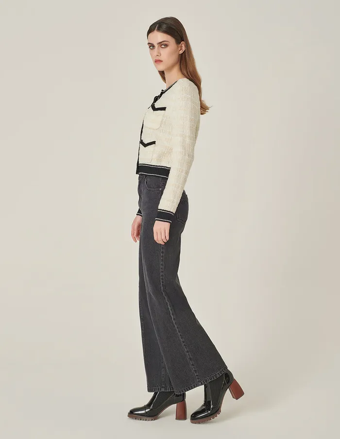 MARYLING Knitwear Black and White Contrast Cropped Knitted Cardigan Monochrome 8211 Women MARYLING Knitwear Black and White Contrast Cropped Knitted Cardigan Monochrome 8211 Women
