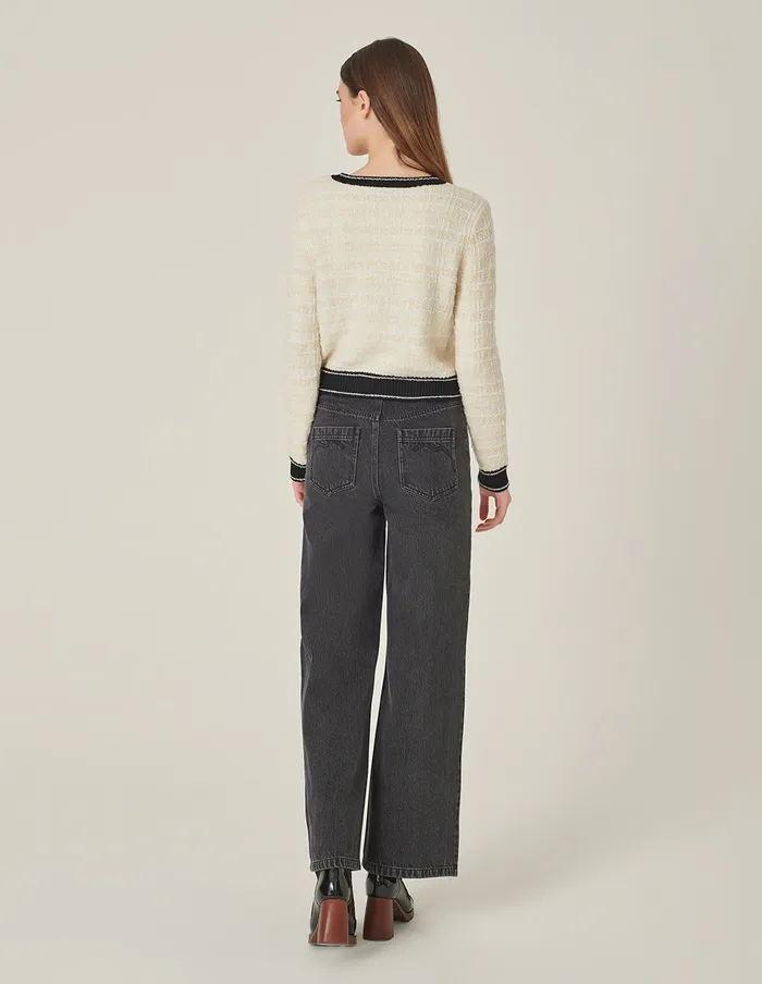 MARYLING Knitwear Black and White Contrast Cropped Knitted Cardigan Monochrome 8211 Women MARYLING Knitwear Black and White Contrast Cropped Knitted Cardigan Monochrome 8211 Women