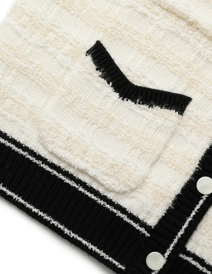 MARYLING Knitwear Black and White Contrast Cropped Knitted Cardigan Monochrome 8211 Women MARYLING Knitwear Black and White Contrast Cropped Knitted Cardigan Monochrome 8211 Women