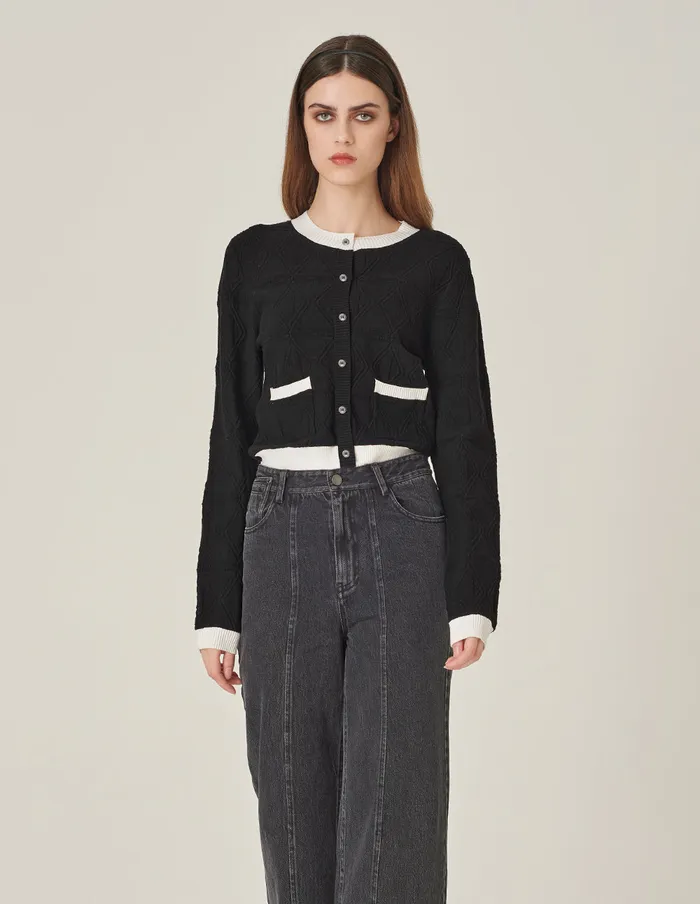 MARYLING Knitwear Black And White Contrasting Round Neck Dark Pattern Knitted Cardigan Monochrome 8211 Women MARYLING Knitwear Black And White Contrasting Round Neck Dark Pattern Knitted Cardigan Monochrome 8211 Women
