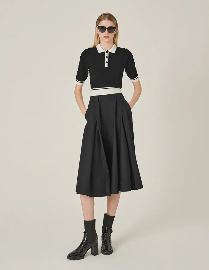 MARYLING Knitwear Black And White Contrasting ShortSleeved Polo Collar Knitted Pullover Monochrome 8211 Women