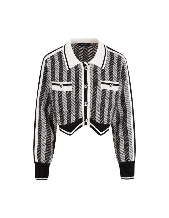 MARYLING Knitwear Black Gray Small Lapel Knit Cardigan Black 8211 Women MARYLING Knitwear Black Gray Small Lapel Knit Cardigan Black 8211 Women