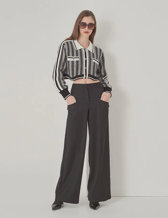 MARYLING Knitwear Black Gray Small Lapel Knit Cardigan Black 8211 Women MARYLING Knitwear Black Gray Small Lapel Knit Cardigan Black 8211 Women