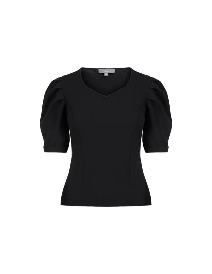MARYLING Knitwear Black HeartShaped Collar Large Pleated Knitted Top Black 8211 Women MARYLING Knitwear Black HeartShaped Collar Large Pleated Knitted Top Black 8211 Women