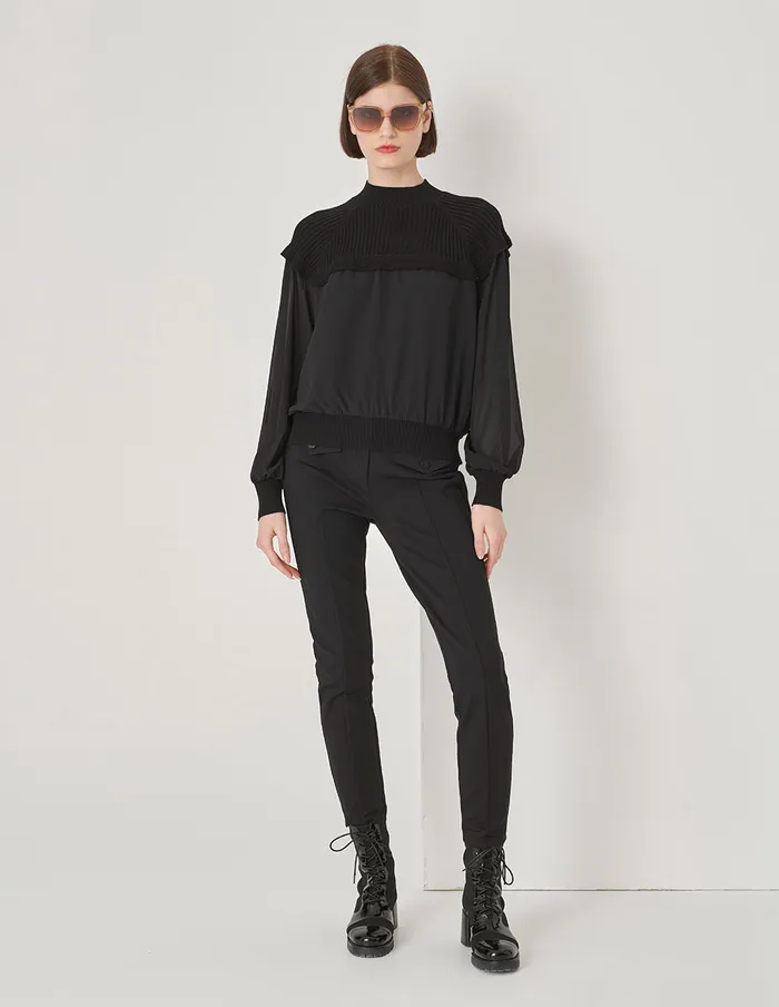 MARYLING Knitwear Black Wool Georgette Knit Woven Top Black 8211 Women