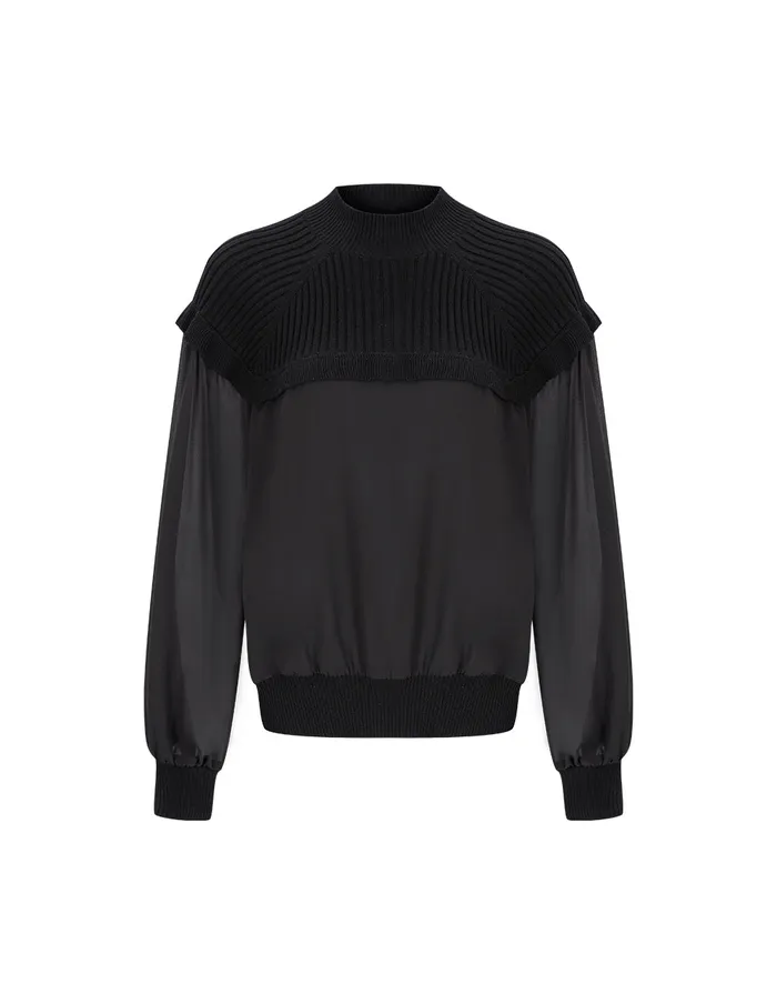 MARYLING Knitwear Black Wool Georgette Knit Woven Top Black 8211 Women MARYLING Knitwear Black Wool Georgette Knit Woven Top Black 8211 Women