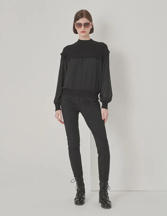 MARYLING Knitwear Black Wool Georgette Knit Woven Top Black 8211 Women MARYLING Knitwear Black Wool Georgette Knit Woven Top Black 8211 Women