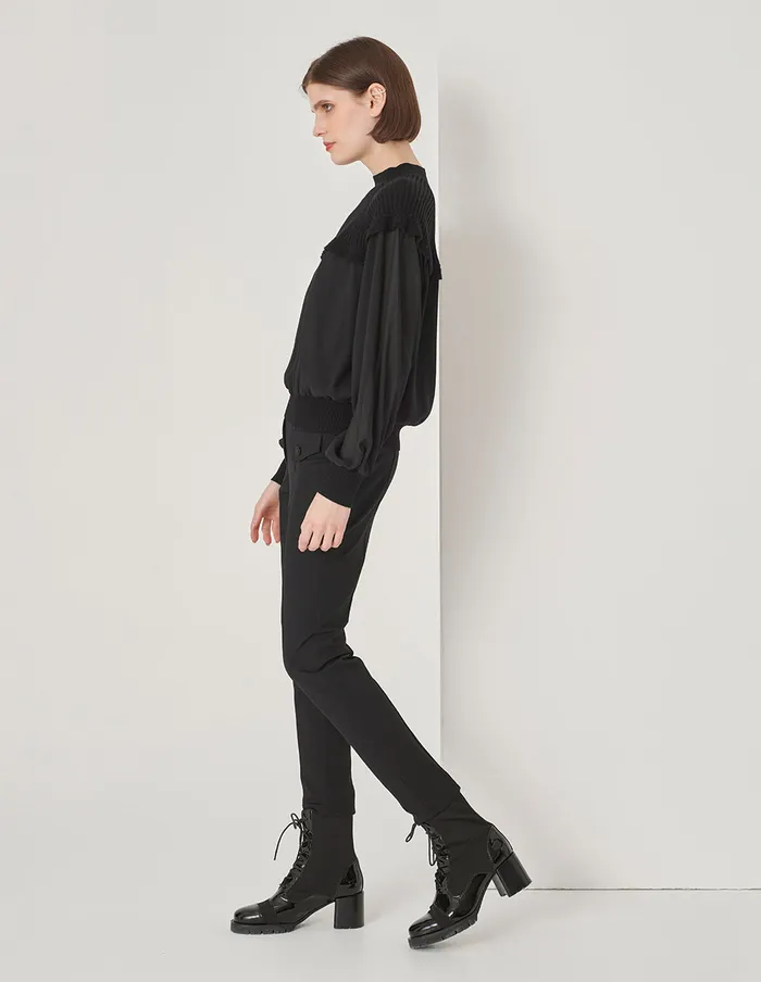 MARYLING Knitwear Black Wool Georgette Knit Woven Top Black 8211 Women MARYLING Knitwear Black Wool Georgette Knit Woven Top Black 8211 Women