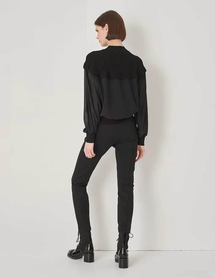 MARYLING Knitwear Black Wool Georgette Knit Woven Top Black 8211 Women MARYLING Knitwear Black Wool Georgette Knit Woven Top Black 8211 Women