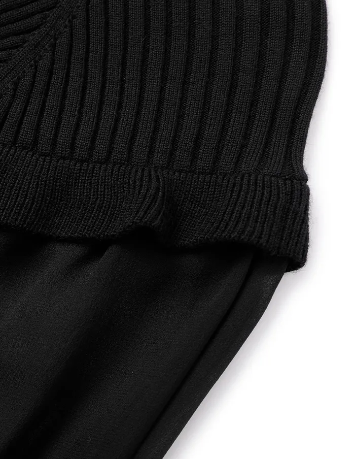 MARYLING Knitwear Black Wool Georgette Knit Woven Top Black 8211 Women MARYLING Knitwear Black Wool Georgette Knit Woven Top Black 8211 Women
