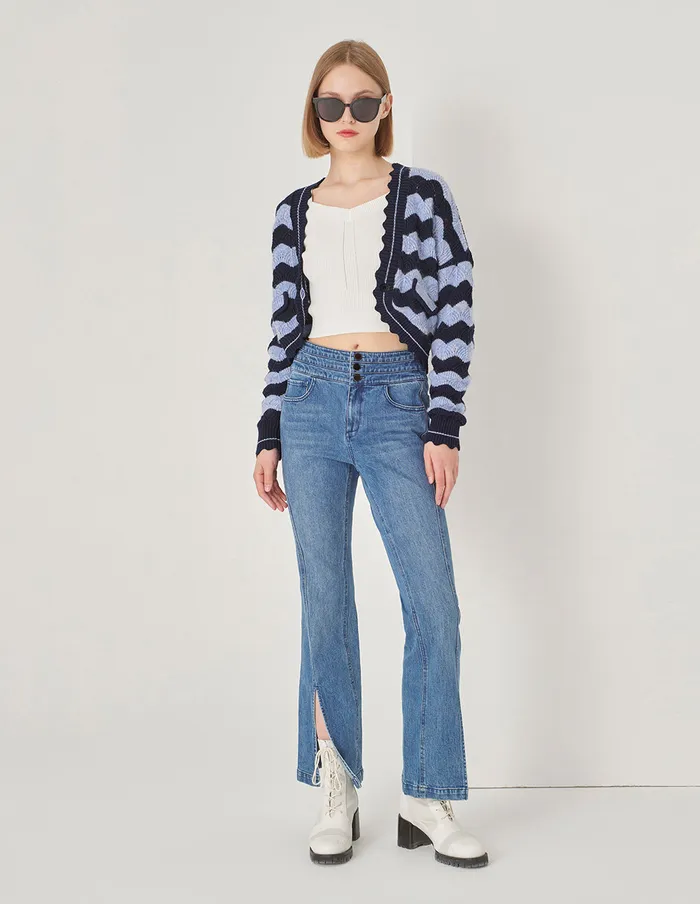 MARYLING Knitwear Blue Wave Knit Cropped Cardigan Blue 8211 Women