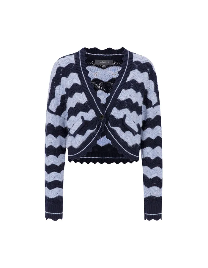 MARYLING Knitwear Blue Wave Knit Cropped Cardigan Blue 8211 Women MARYLING Knitwear Blue Wave Knit Cropped Cardigan Blue 8211 Women