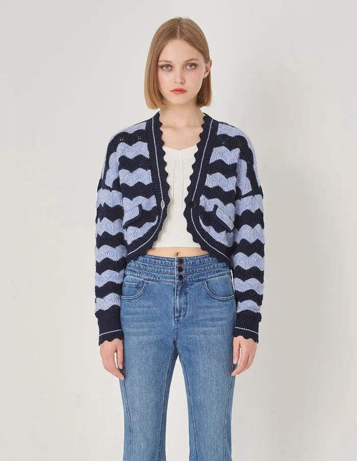 MARYLING Knitwear Blue Wave Knit Cropped Cardigan Blue 8211 Women MARYLING Knitwear Blue Wave Knit Cropped Cardigan Blue 8211 Women