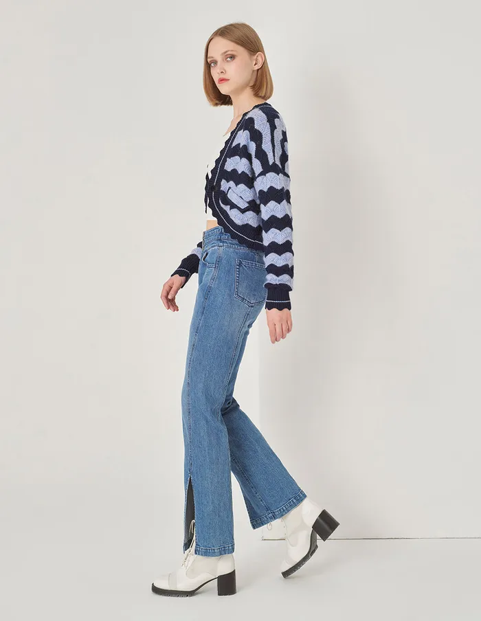MARYLING Knitwear Blue Wave Knit Cropped Cardigan Blue 8211 Women MARYLING Knitwear Blue Wave Knit Cropped Cardigan Blue 8211 Women