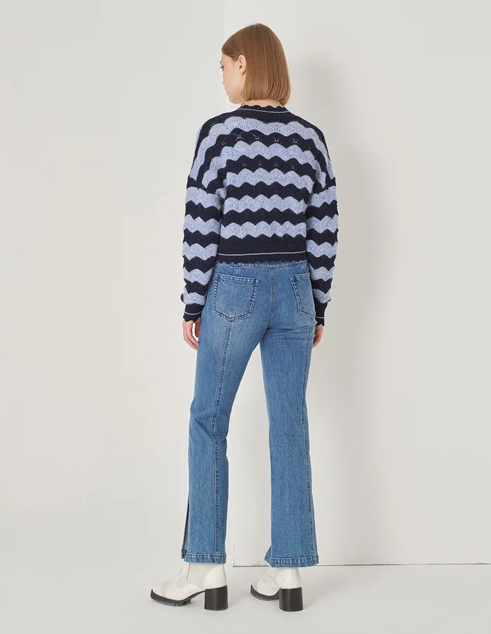 MARYLING Knitwear Blue Wave Knit Cropped Cardigan Blue 8211 Women MARYLING Knitwear Blue Wave Knit Cropped Cardigan Blue 8211 Women