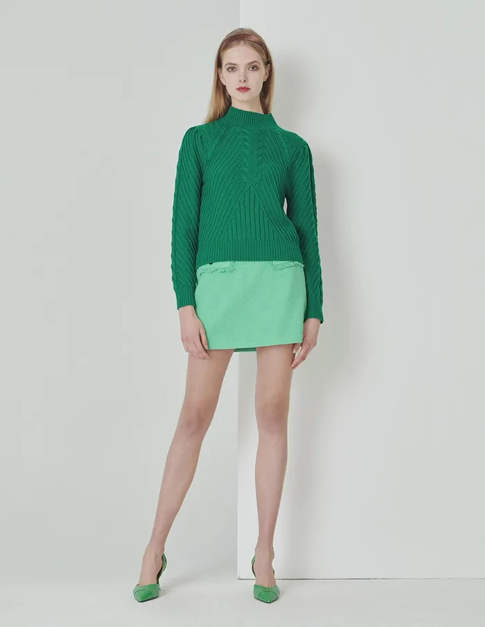 MARYLING Knitwear Cactus Green Puff Sleeve Knitted Pullover Green 8211 Women MARYLING Knitwear Cactus Green Puff Sleeve Knitted Pullover Green 8211 Women