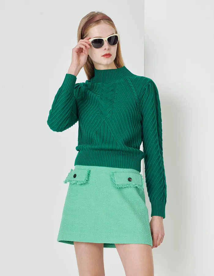 MARYLING Knitwear Cactus Green Puff Sleeve Knitted Pullover Green 8211 Women MARYLING Knitwear Cactus Green Puff Sleeve Knitted Pullover Green 8211 Women