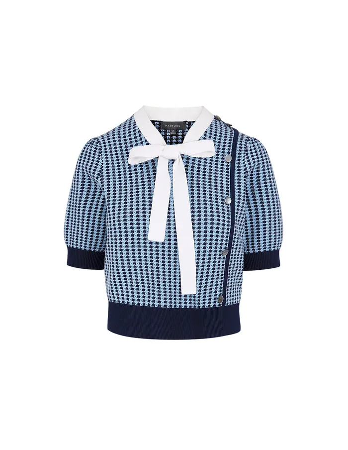 MARYLING Knitwear Colourblock LaceUp Knitted Sweater Blue And White 8211 Women
