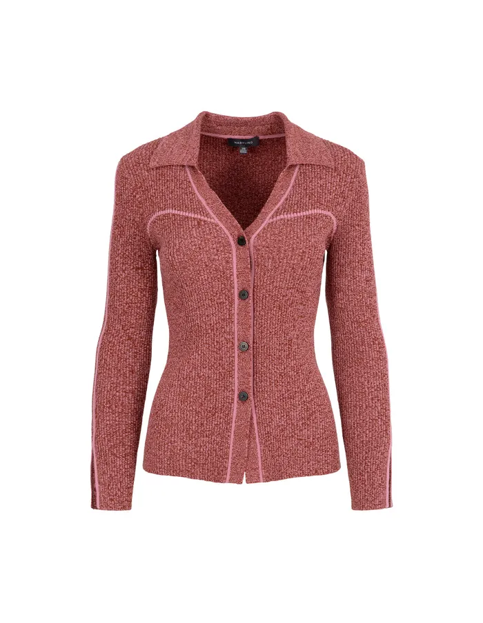 MARYLING Knitwear Contrast Floral Wool Knitted Cardigan Red 8211 Women MARYLING Knitwear Contrast Floral Wool Knitted Cardigan Red 8211 Women