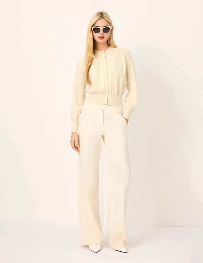 MARYLING Knitwear Cream Mandarin Collar Fitted Knit Cardigan Cream 8211 Women