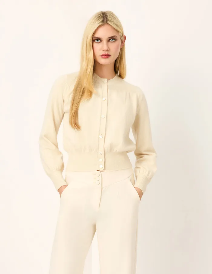 MARYLING Knitwear Cream Mandarin Collar Fitted Knit Cardigan Cream 8211 Women MARYLING Knitwear Cream Mandarin Collar Fitted Knit Cardigan Cream 8211 Women
