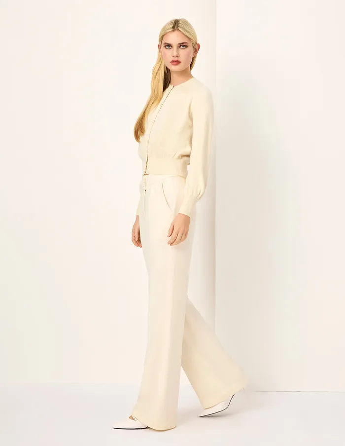 MARYLING Knitwear Cream Mandarin Collar Fitted Knit Cardigan Cream 8211 Women MARYLING Knitwear Cream Mandarin Collar Fitted Knit Cardigan Cream 8211 Women