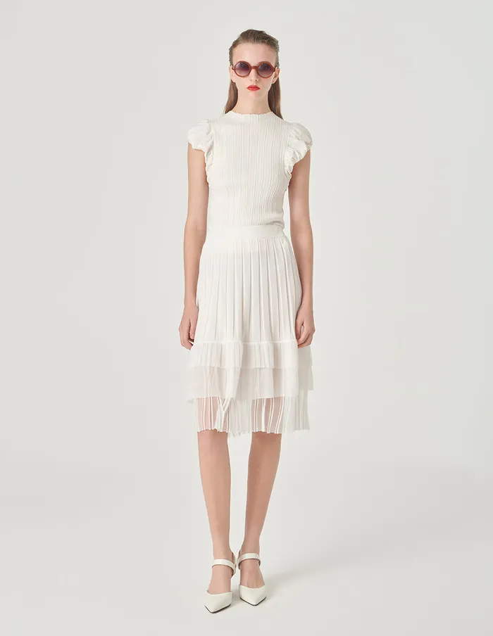 MARYLING Knitwear Crew Neck Ruffled Sleeveless Knitted Sweater Snow 8211 Women