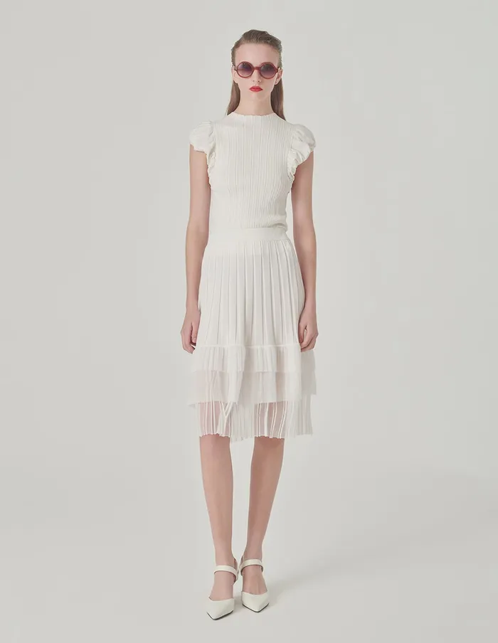MARYLING Knitwear Crew Neck Ruffled Sleeveless Knitted Sweater Snow 8211 Women MARYLING Knitwear Crew Neck Ruffled Sleeveless Knitted Sweater Snow 8211 Women