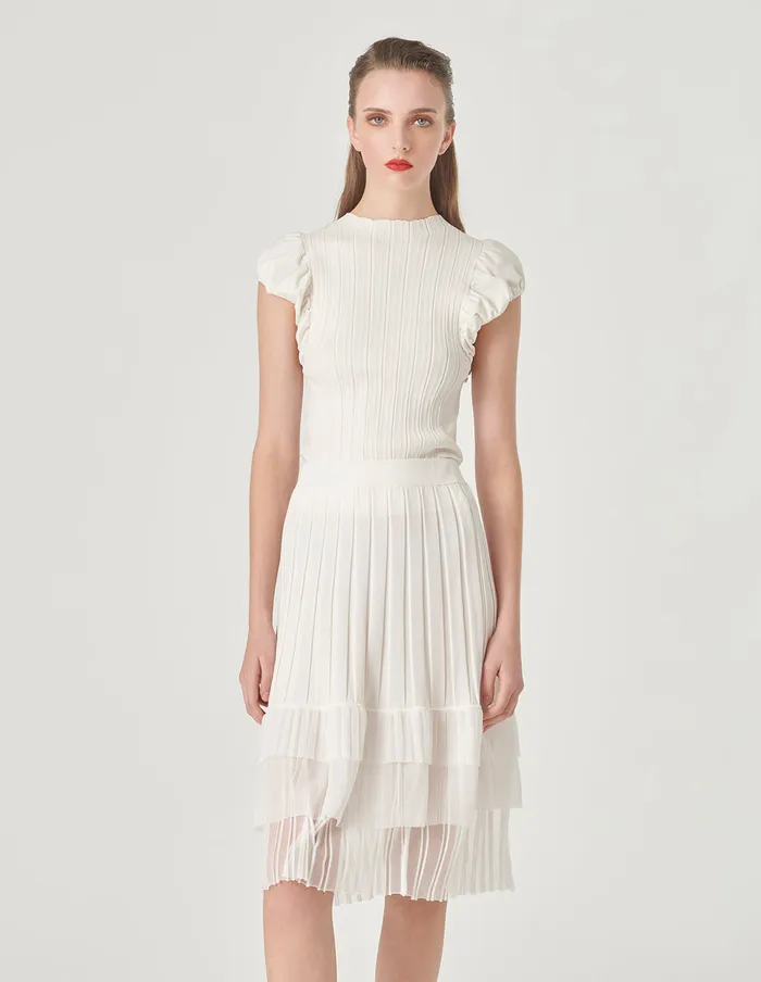 MARYLING Knitwear Crew Neck Ruffled Sleeveless Knitted Sweater Snow 8211 Women MARYLING Knitwear Crew Neck Ruffled Sleeveless Knitted Sweater Snow 8211 Women