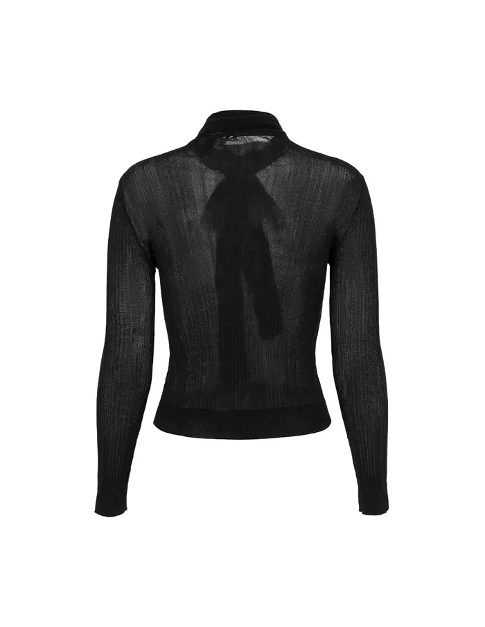 MARYLING Knitwear HighCollar TieFront LongSleeve Fitted Black ThinPullover Black 8211 Women MARYLING Knitwear HighCollar TieFront LongSleeve Fitted Black ThinPullover Black 8211 Women