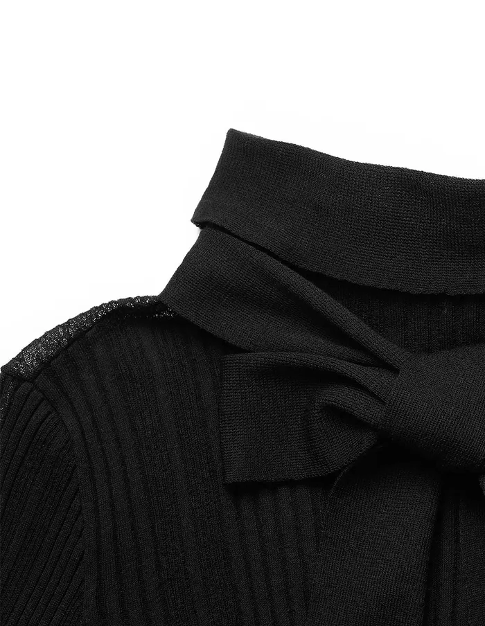 MARYLING Knitwear HighCollar TieFront LongSleeve Fitted Black ThinPullover Black 8211 Women MARYLING Knitwear HighCollar TieFront LongSleeve Fitted Black ThinPullover Black 8211 Women