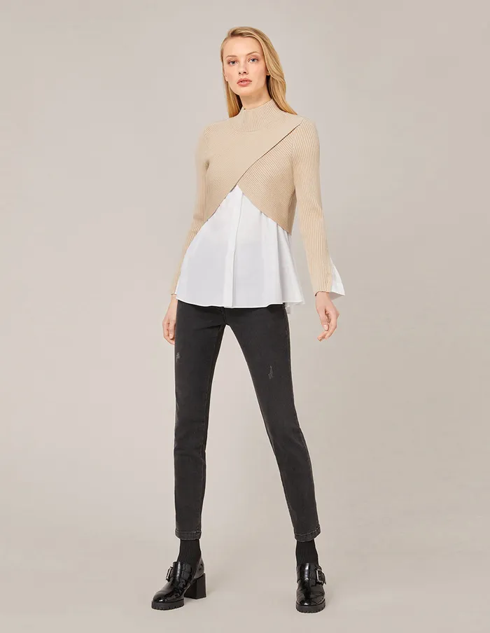 MARYLING Knitwear HYBRID KNITTED PULLOVER Beige 8211 Women MARYLING Knitwear HYBRID KNITTED PULLOVER Beige 8211 Women