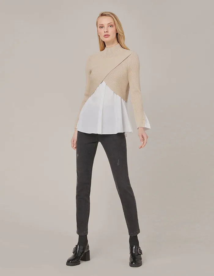 MARYLING Knitwear HYBRID KNITTED PULLOVER Beige 8211 Women MARYLING Knitwear HYBRID KNITTED PULLOVER Beige 8211 Women
