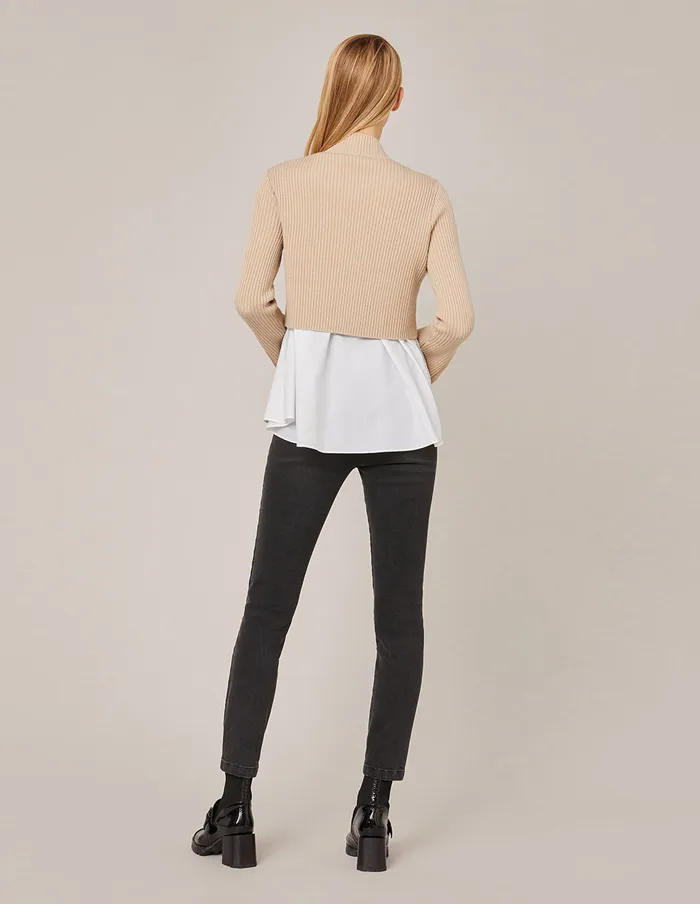 MARYLING Knitwear HYBRID KNITTED PULLOVER Beige 8211 Women MARYLING Knitwear HYBRID KNITTED PULLOVER Beige 8211 Women
