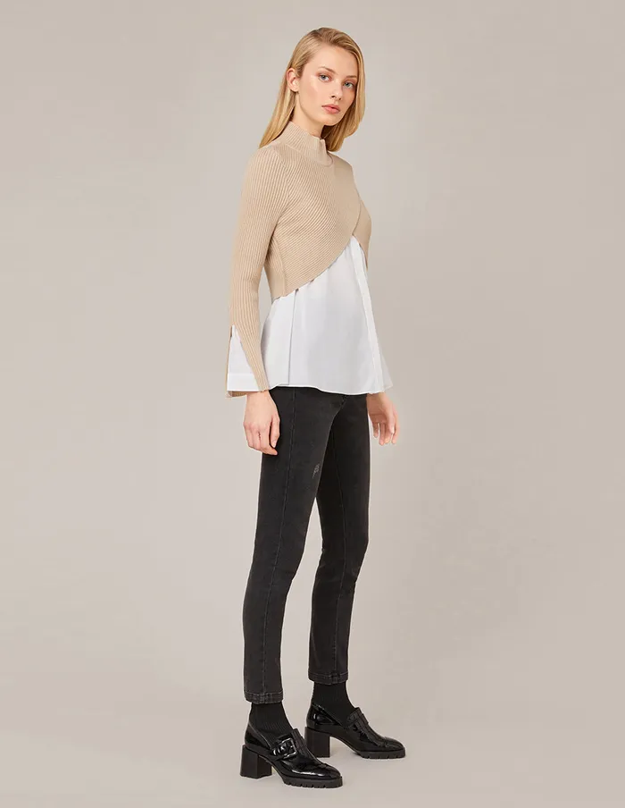 MARYLING Knitwear HYBRID KNITTED PULLOVER Beige 8211 Women MARYLING Knitwear HYBRID KNITTED PULLOVER Beige 8211 Women