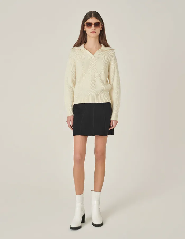 MARYLING Knitwear Lapel Collar LongSleeve CreamColored Knitted Pullover Cream 8211 Women MARYLING Knitwear Lapel Collar LongSleeve CreamColored Knitted Pullover Cream 8211 Women