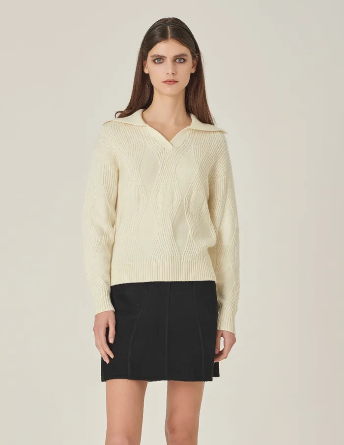 MARYLING Knitwear Lapel Collar LongSleeve CreamColored Knitted Pullover Cream 8211 Women MARYLING Knitwear Lapel Collar LongSleeve CreamColored Knitted Pullover Cream 8211 Women