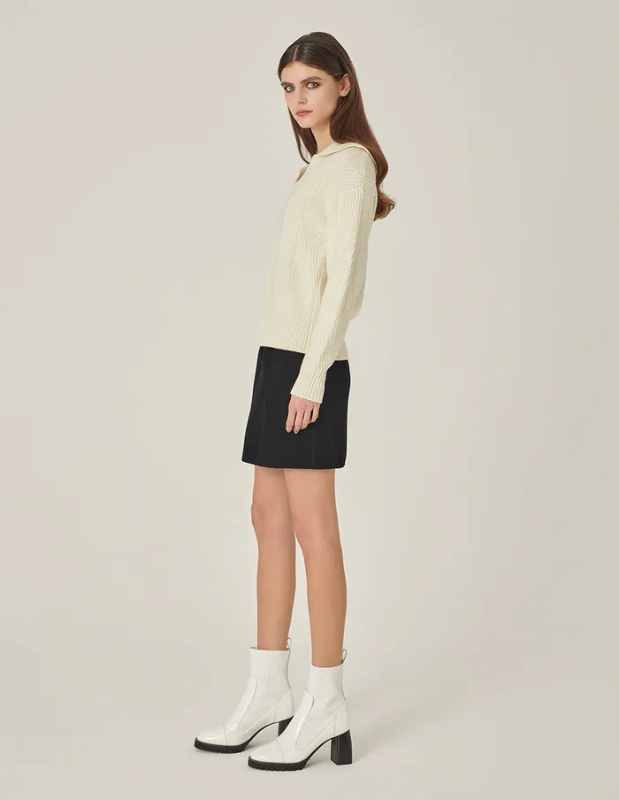 MARYLING Knitwear Lapel Collar LongSleeve CreamColored Knitted Pullover Cream 8211 Women MARYLING Knitwear Lapel Collar LongSleeve CreamColored Knitted Pullover Cream 8211 Women