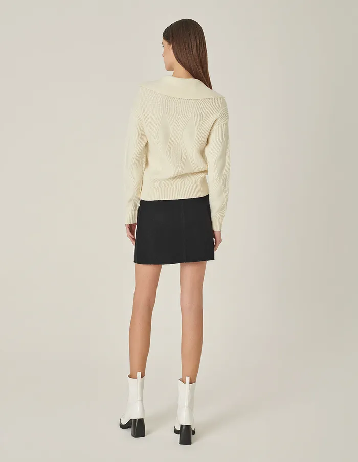 MARYLING Knitwear Lapel Collar LongSleeve CreamColored Knitted Pullover Cream 8211 Women MARYLING Knitwear Lapel Collar LongSleeve CreamColored Knitted Pullover Cream 8211 Women