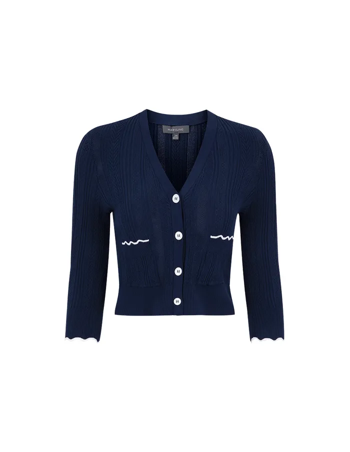 MARYLING Knitwear Midnight Blue VNeck Knit Cardigan Blue 8211 Women MARYLING Knitwear Midnight Blue VNeck Knit Cardigan Blue 8211 Women