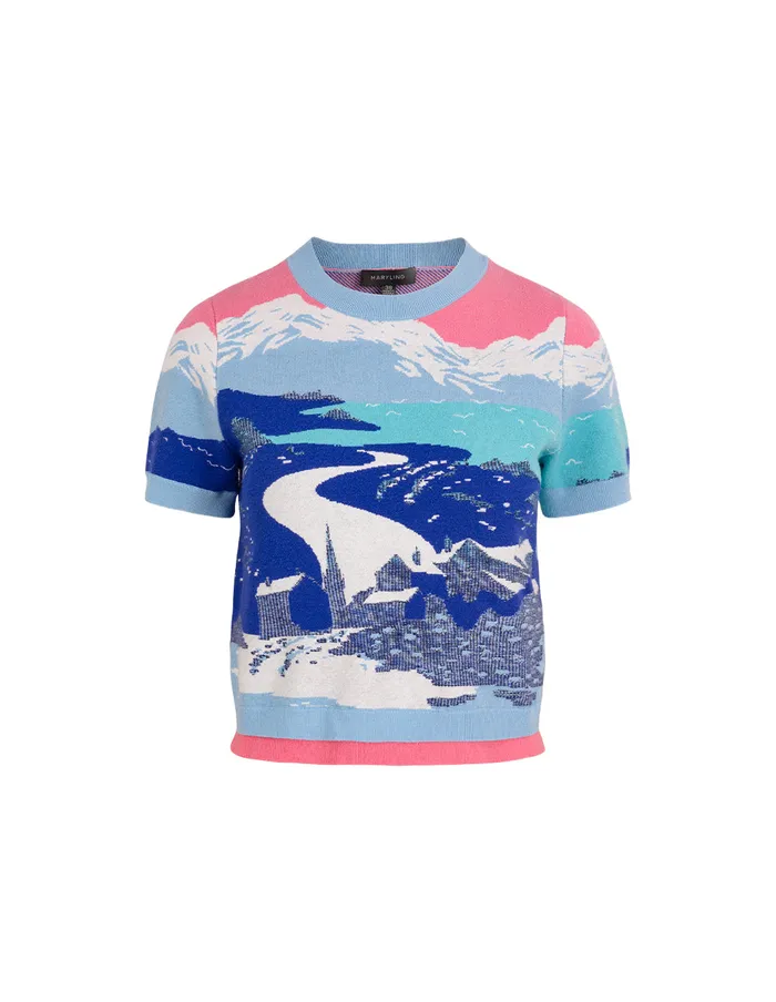 MARYLING Knitwear Printed ShortSleeves Jacquard Knitted TShirt Snowscape 8211 Women MARYLING Knitwear Printed ShortSleeves Jacquard Knitted TShirt Snowscape 8211 Women