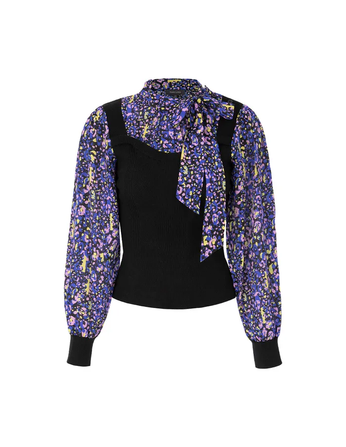 MARYLING Knitwear Ribbon Silk Printed Top Patchwork Knitted Vest Leopard Print 8211 Women