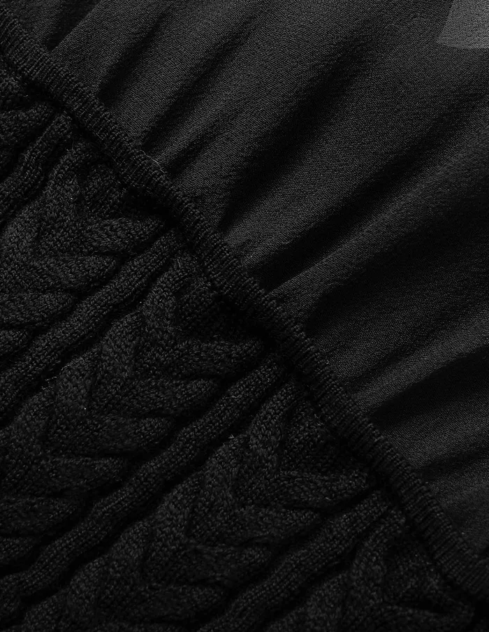 MARYLING Knitwear Stand Tie Collar Long Sleeve Black Sheer Top Black 8211 Women MARYLING Knitwear Stand Tie Collar Long Sleeve Black Sheer Top Black 8211 Women