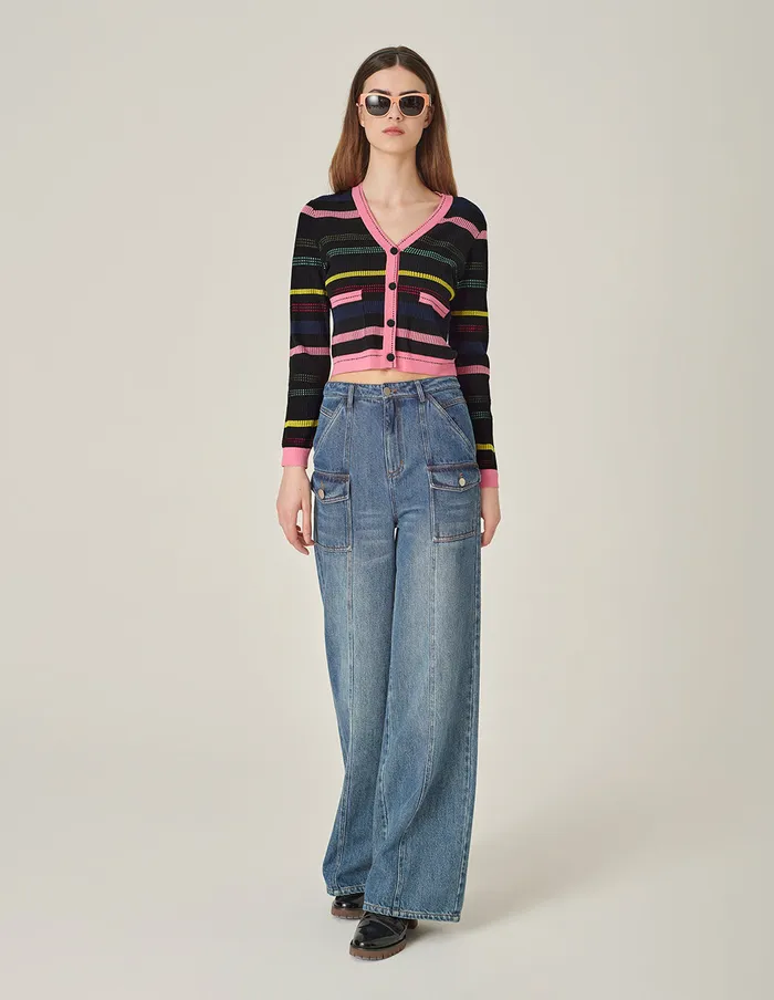 MARYLING Knitwear VNeck Colorful Striped Knitted Cardigan Stripe 8211 Women
